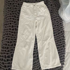 ribbed white straight legged jeans